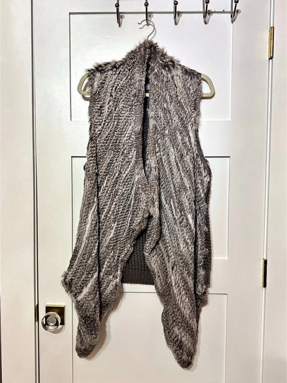 Bagatelle RabbitFur Knit Waterfall Vest in Grey Size Large